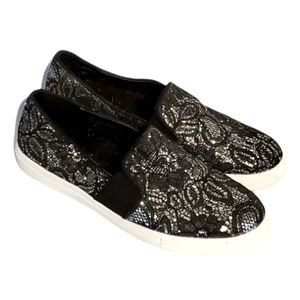 Sugar Black lace look over Silver sparkle slip on tennies.